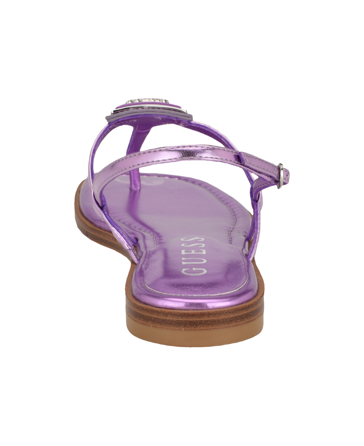 Guess Women's Rainey Logo Sqaure Toe T-strap Flat Sandals In Dark Pink