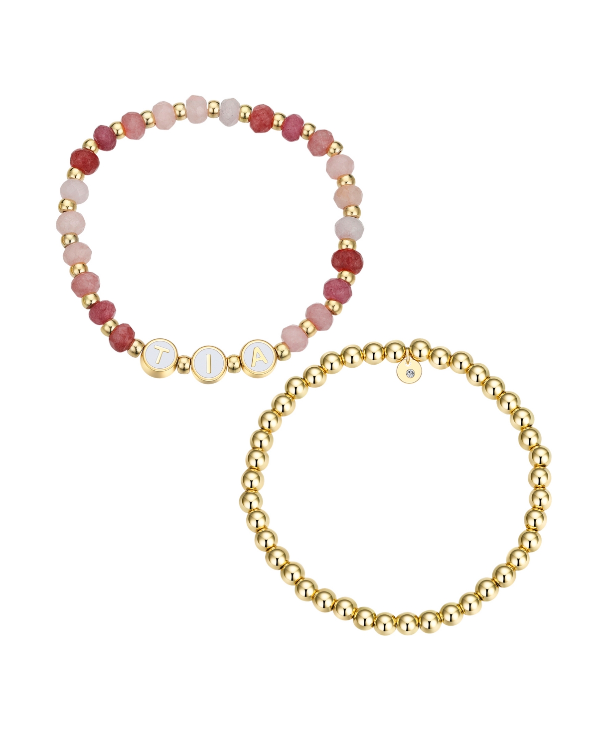 Multi Pink Quartz Tia Stone and Beaded Stretch Bracelet Set - Gold