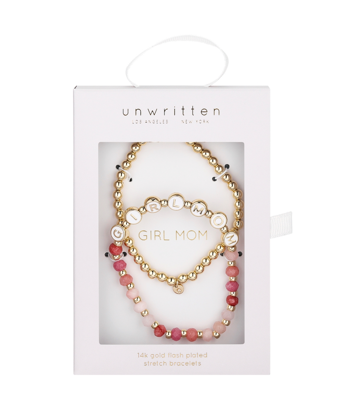 Unwritten Multi Pink Quartz Girl Mom Stone And Beaded Stretch Bracelet Set In Gold