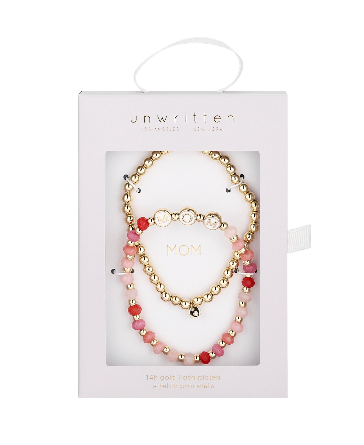 Shop Unwritten Multi Pink Quartz Mom Stone And Beaded Stretch Bracelet Set In Gold
