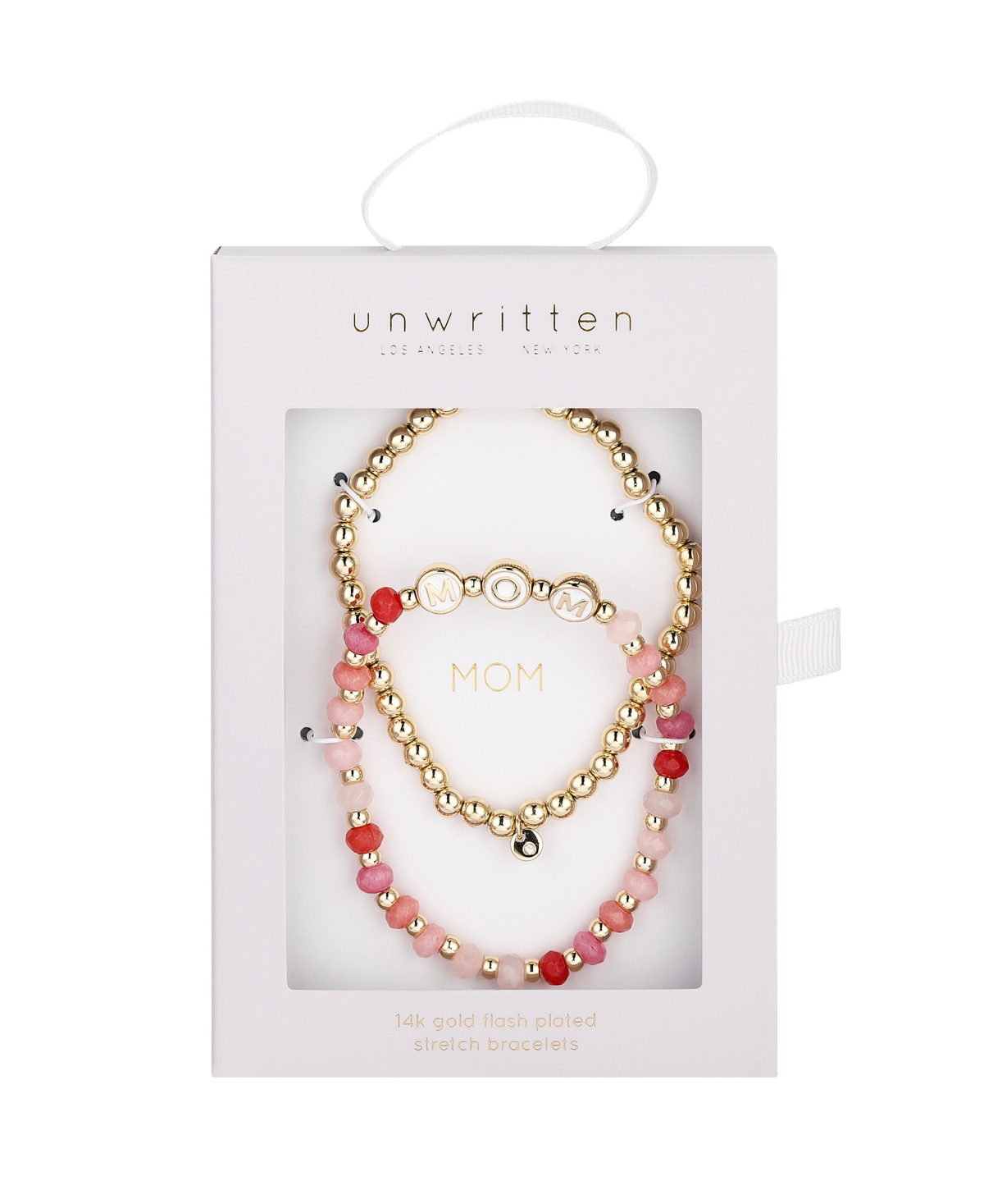 Unwritten Multi Pink Quartz Girl Mom Stone And Beaded Stretch Bracelet Set In Gold