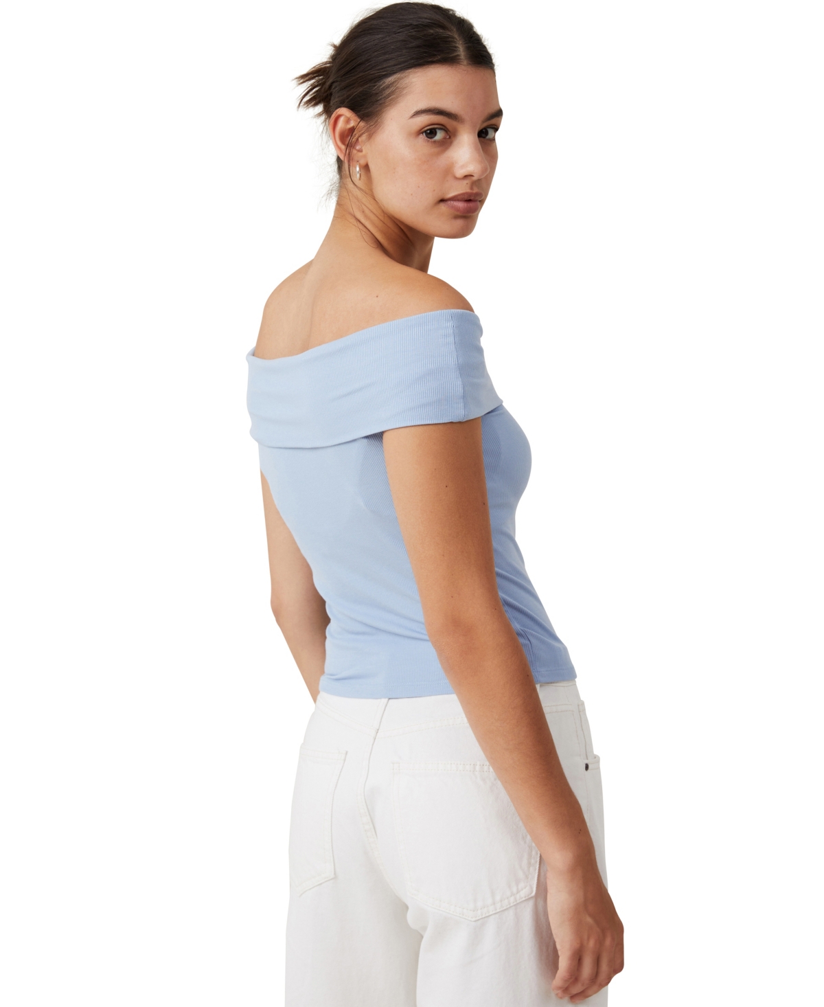 Shop Cotton On Women's Staple Rib Off The Shoulder Short Sleeve Top In Blue