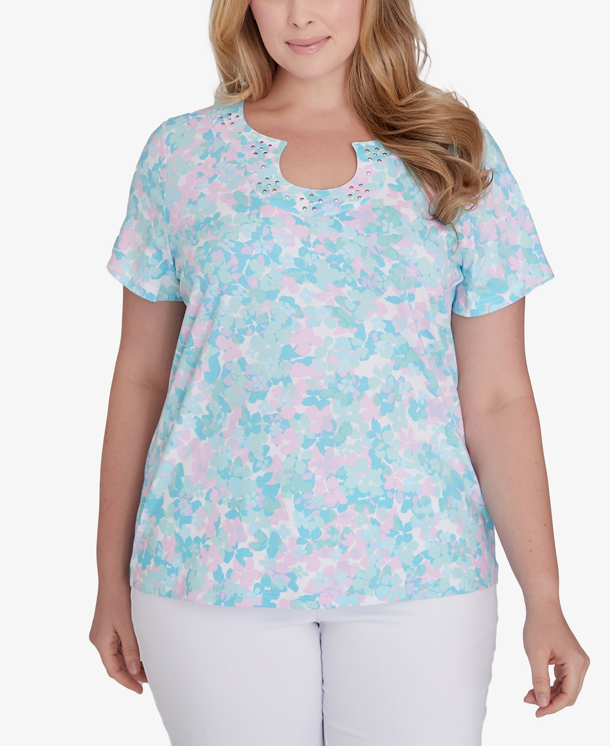 Plus Size Spring Into Action Short Sleeve Top - Mint Multi