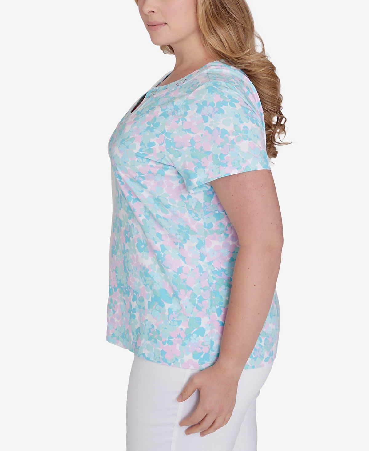 Shop Hearts Of Palm Plus Size Spring Into Action Short Sleeve Top In Mint Multi