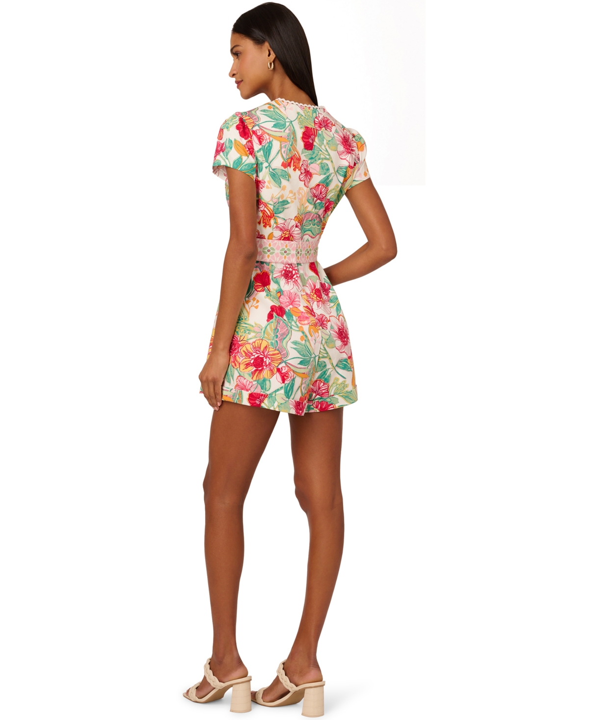 Shop Adrianna By Adrianna Papell L Women's Floral-print Belted Romper In Pink,green