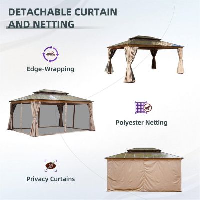 Streamdale 12x16FT Hardtop Gazebo with Polycarbonate Roof & Curtains