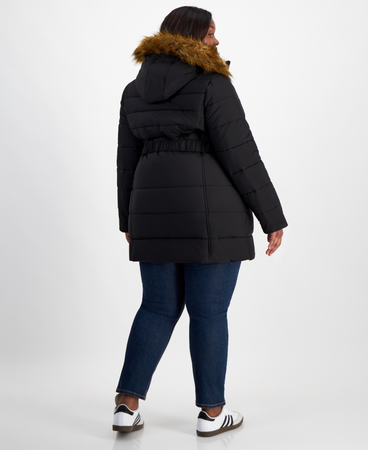 Maralyn & Me Plus-Size Belted Faux-Fur-Hooded Puffer Coat