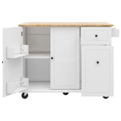 Rolling Kitchen Island Cart with Drop Leaf & Storage