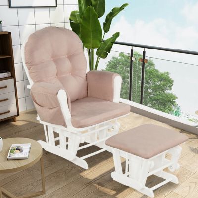  Standard Size Wood & Fabric Padded Armrest, Detachable Cushion, Gliding Motion Glider and Ottoman Set