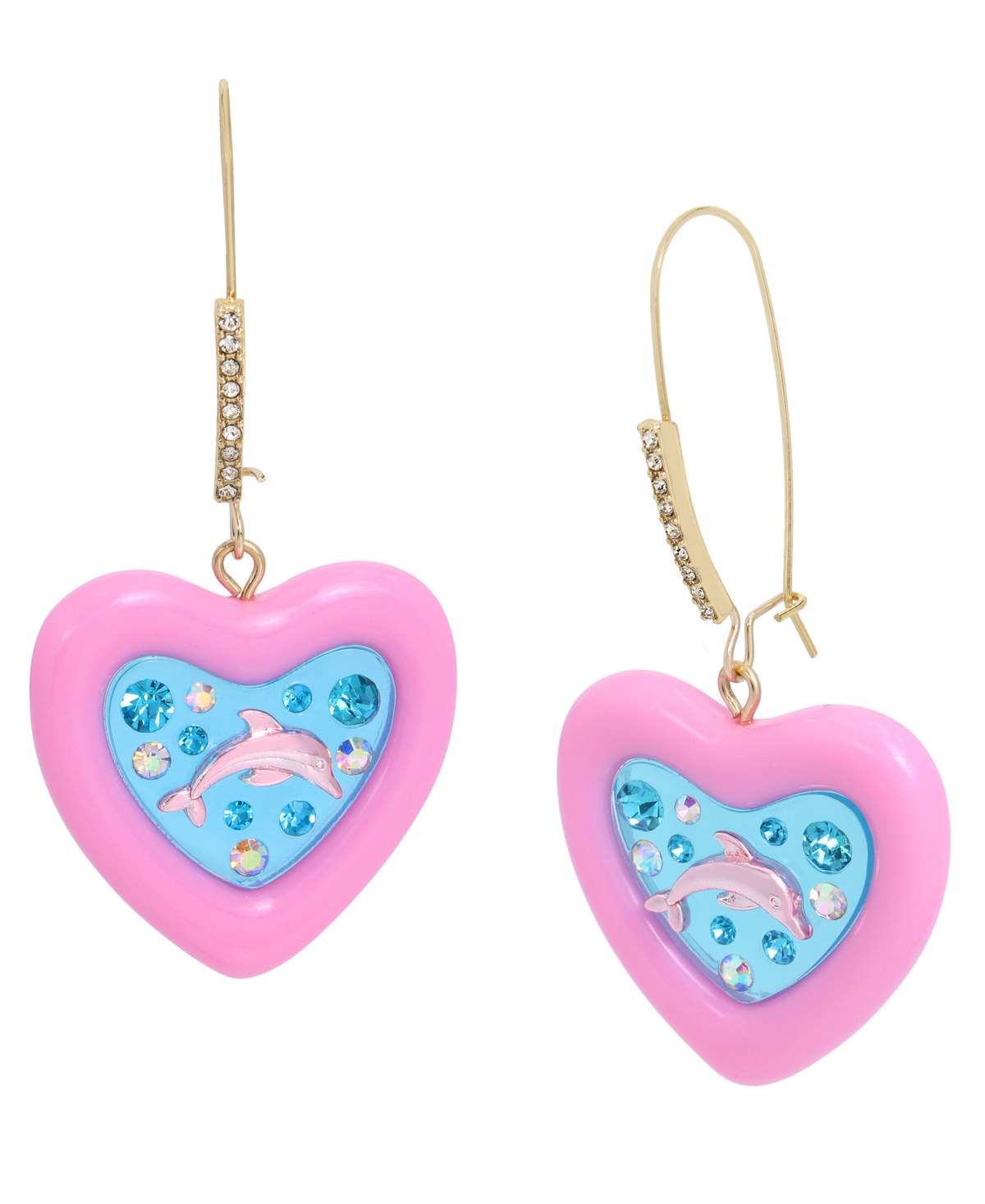 Faux Stone Dolphin Heart Dangle Earrings - Pink