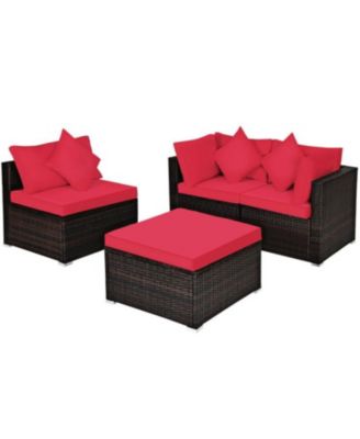 4 Pieces Ottoman Garden Patio Rattan Wicker Furniture Set with Cushion