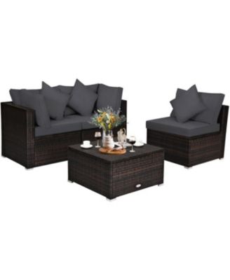 4 Pieces Ottoman Garden Patio Rattan Wicker Furniture Set with Cushion