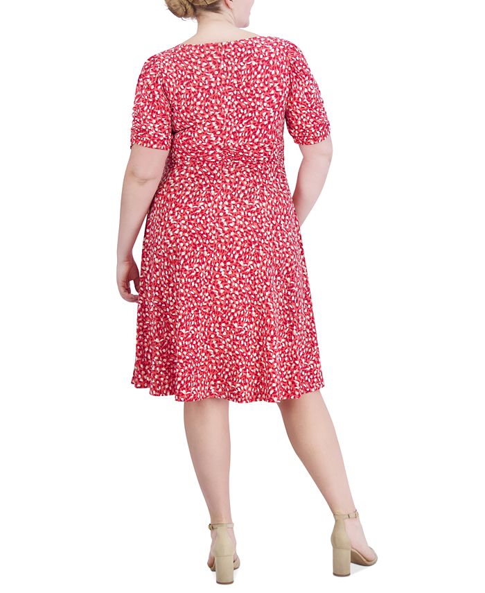 Jessica Howard Plus Size Printed Ruched-Sleeve Dress - Macy's
