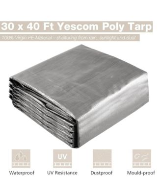 30x40 Ft Waterproof Poly Tarp with 25 Ball Bungees Protect Cover 10mil Tarpaulin