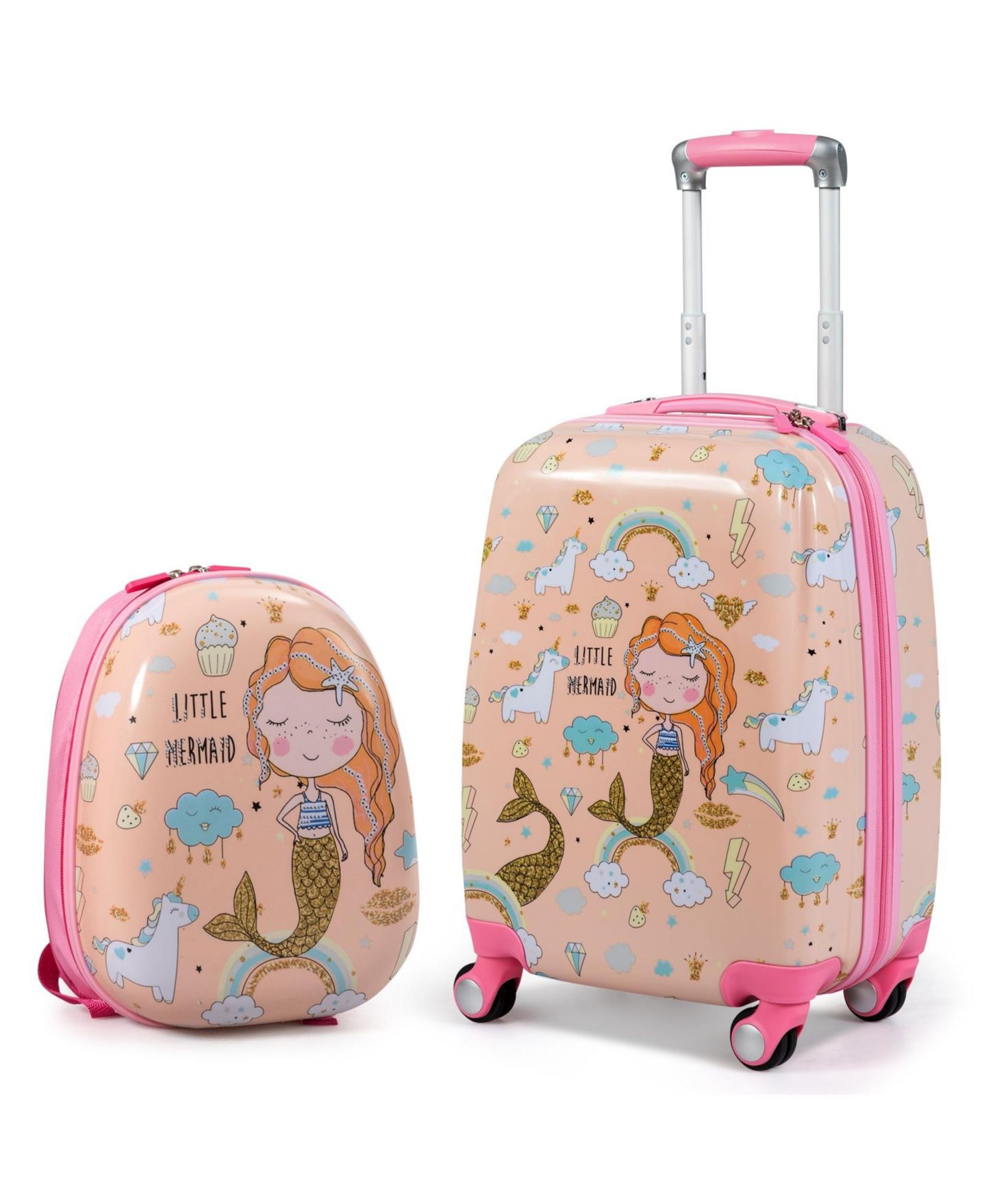 Детские сумки Slickblue 2PC Kids Luggage Set Rolling Suitcase & Backpack, цвет: Розовый — фото 1