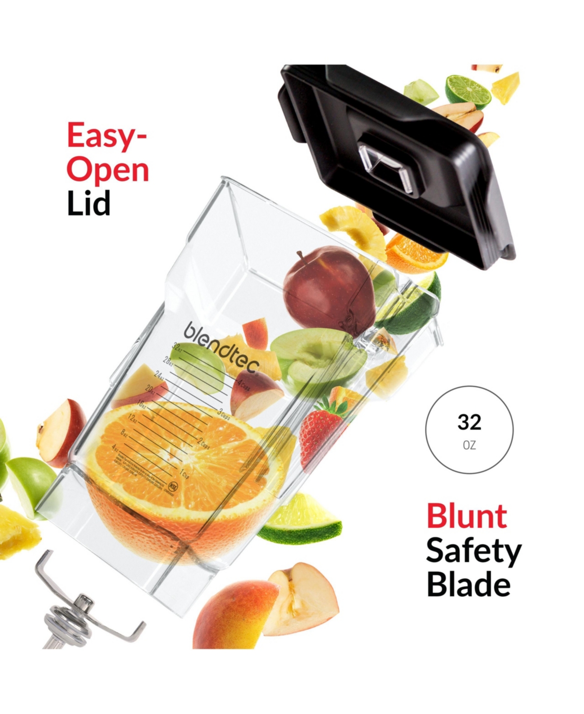Blendtec 75 oz FourSide Jar - Four-Sided Replacement Blender Jar - Compatible with Most Blenders - 32 oz Blending Capacity - Clear