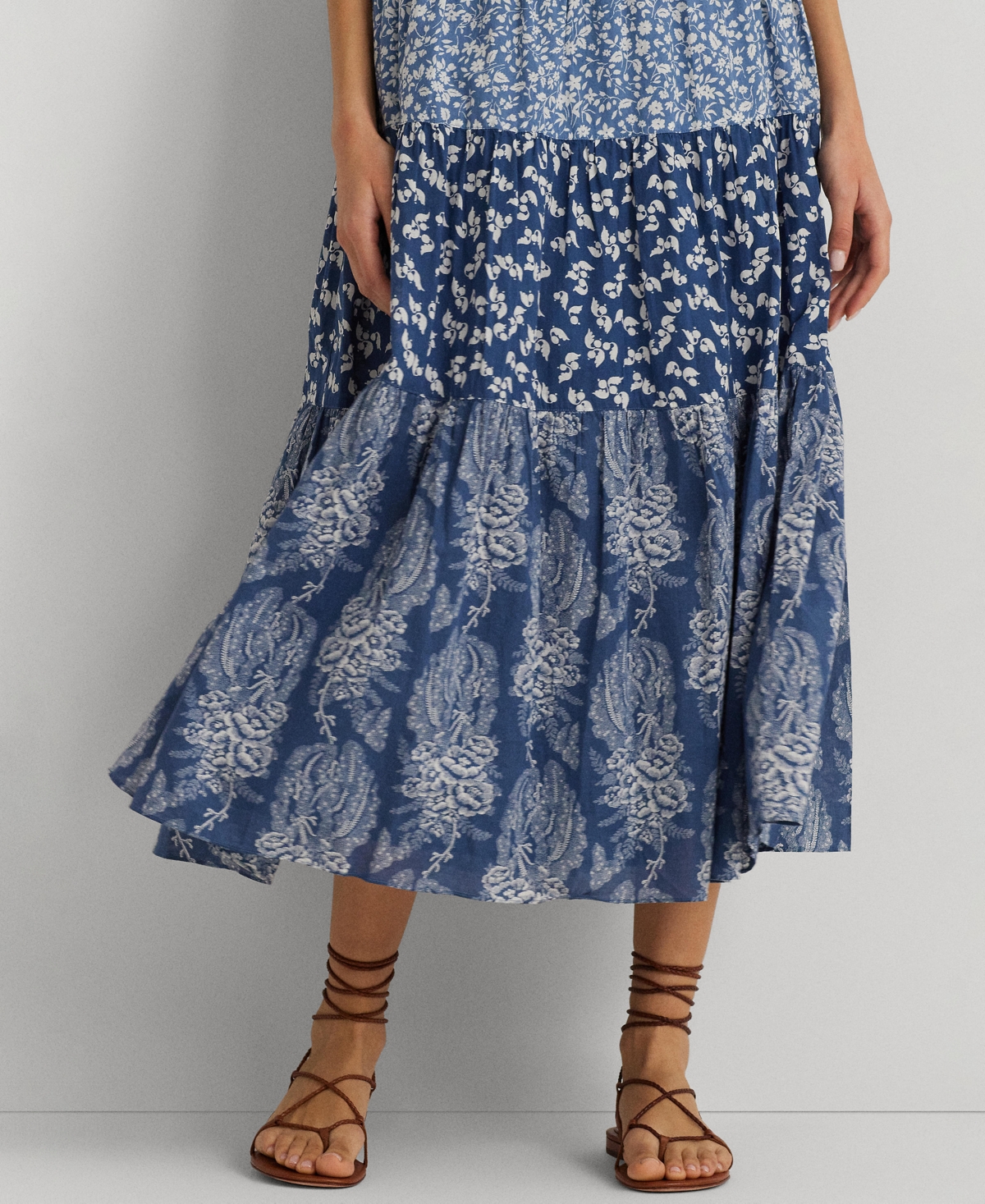Shop Lauren Ralph Lauren Women's Patchwork Floral A-line Skirt In Blue