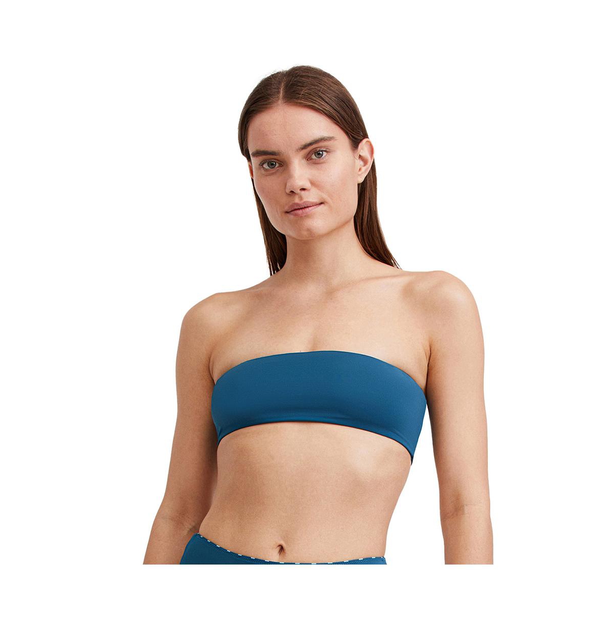 Women's Striped print bandeau bra swim top - Dusk blue