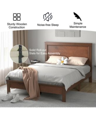 Bed Frame Platform Slat High Headboard Bedroom with Rubber Wood Leg