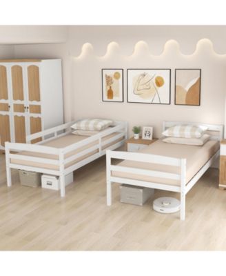 Solid Wood Over Bunk Bed Frame with High Guardrails and Integrated Ladder