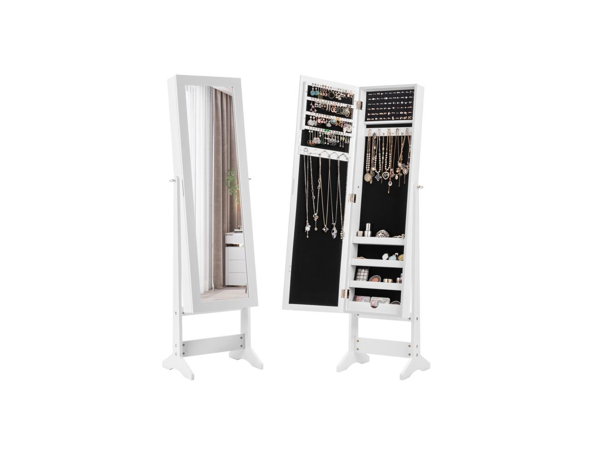 Mirrored Standing Jewelry Cabinet Storage Box - White