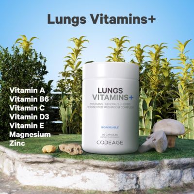 Lungs Vitamins, A, C, D, E, B6, Milk Thistle Lung Supplement, Zinc & Magnesium, Cordyceps, Reishi, Chaga, Poria, Tylophora, Ginger 90 Capsules