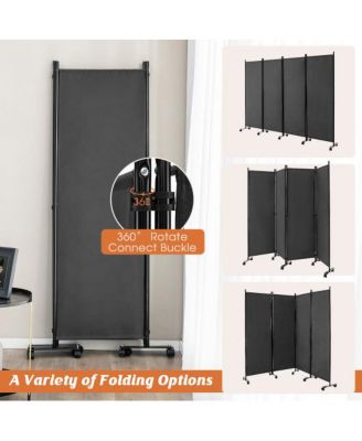 4-Panel Folding Room Divider 6 Feet Rolling Privacy Screen with Lockable Wheels