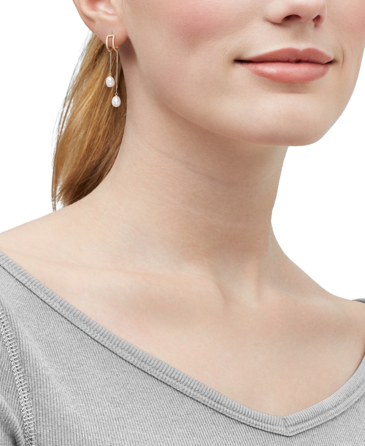 Giani Bernini Cultured Freshwater Pearl (7 X 5mm) Chain Drop Earrings In 14k Gold-plated Sterling Si In Gold Over Silver