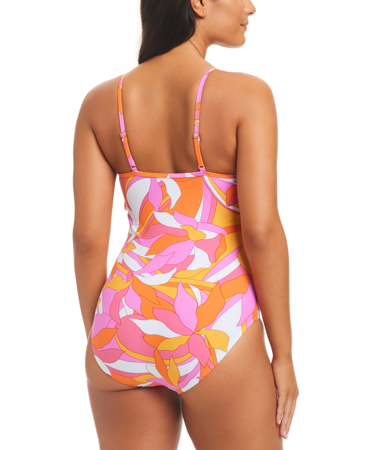 Shop Beyond Control Women's Geometric Overlay One-piece Swimsuit In Pink Multi