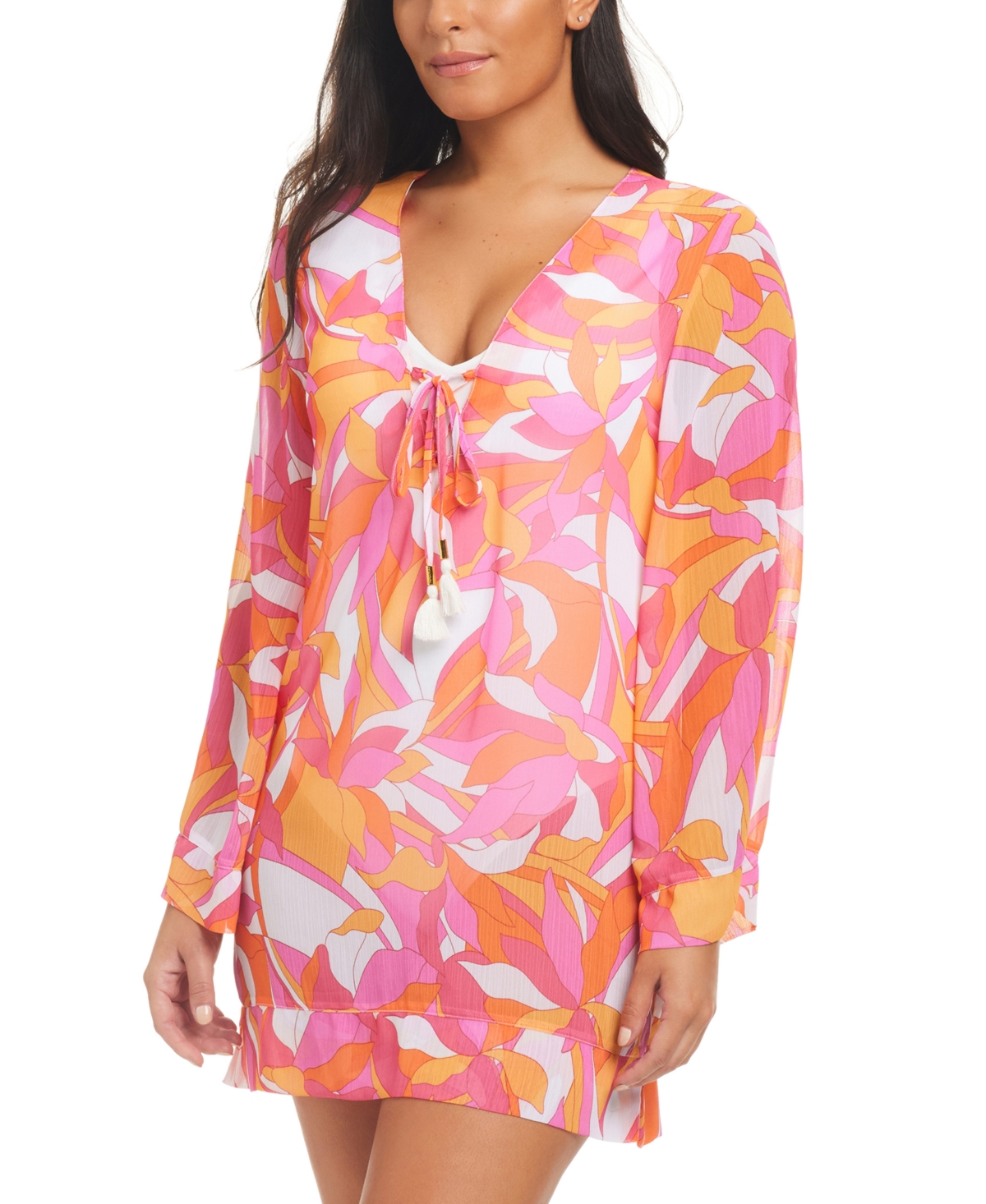 Women's Geometric-Print Cover-Up Dress - Pink Multi