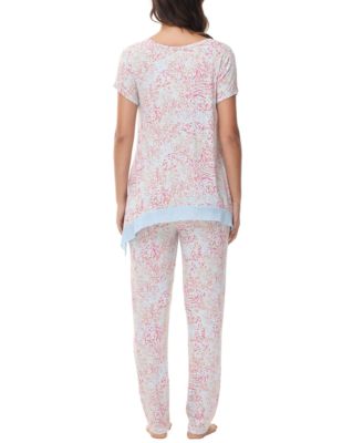 Women's Printed Short Sleeve Tunic with Pant Pajama Set