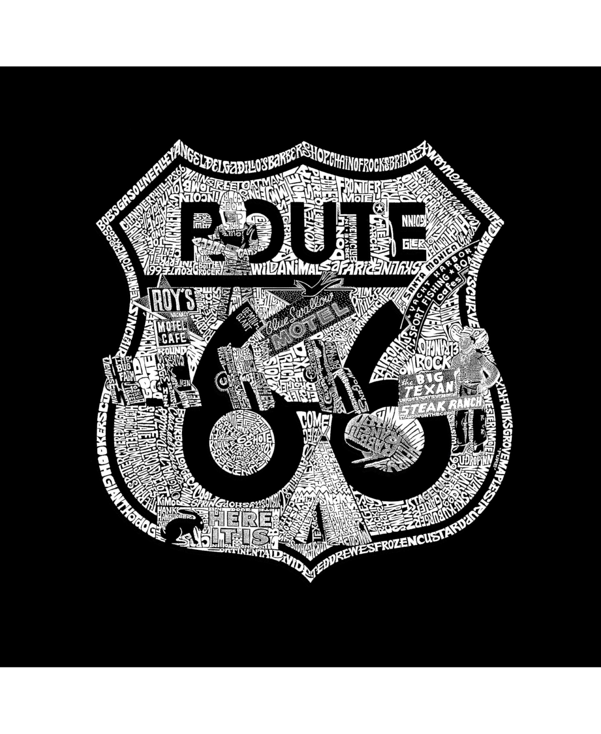 La Pop Art Boys Word Art T-shirt - Stops Along Route 66