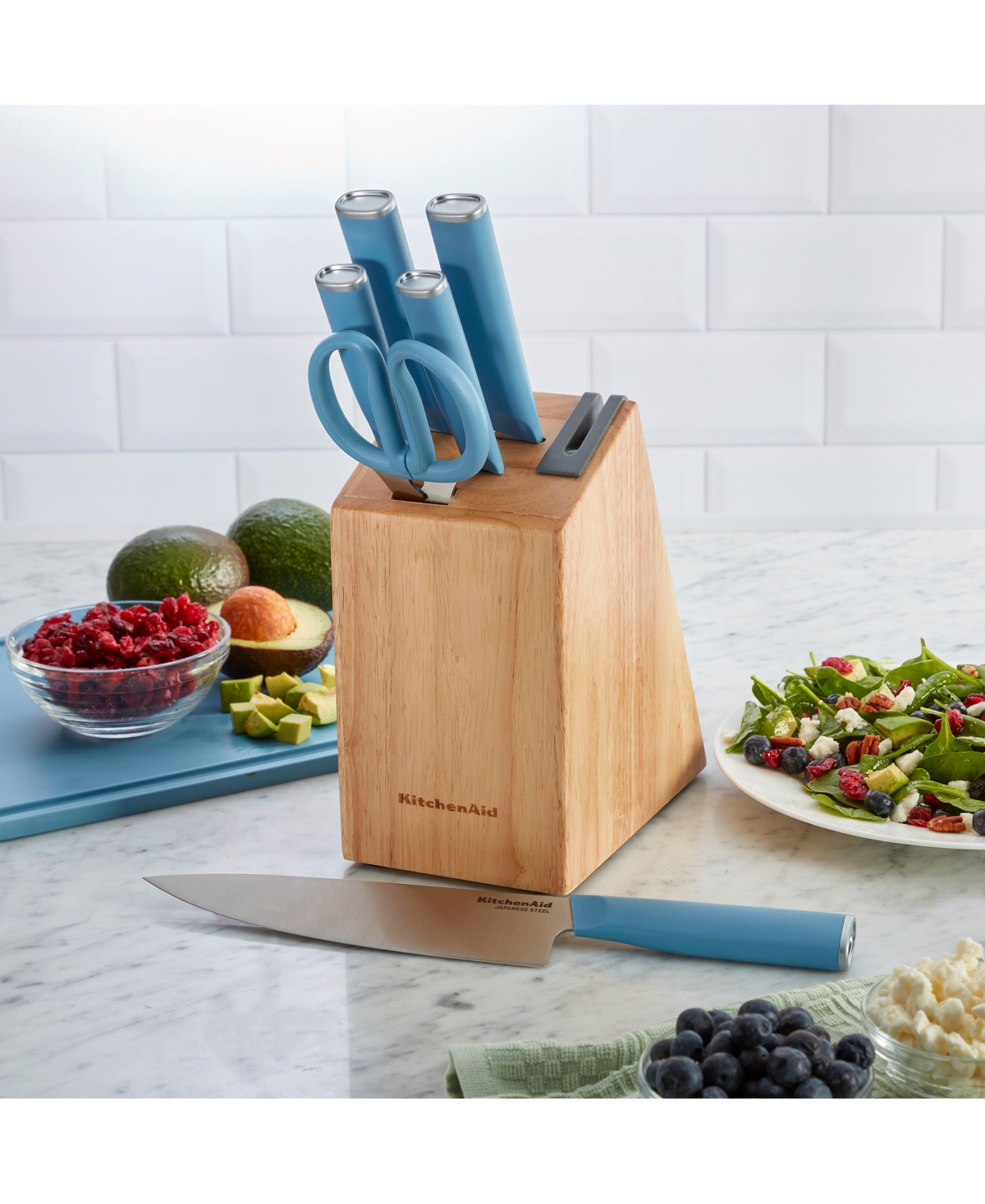 Kitchenaid Classic 7-pc. Japanese Steel Knife & Sharpener Block Set In White