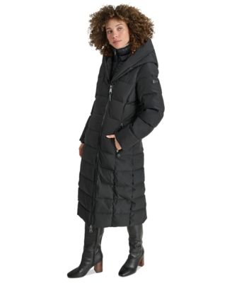 Women's Bibbed Shawl Collar Hooded Puffer Coat