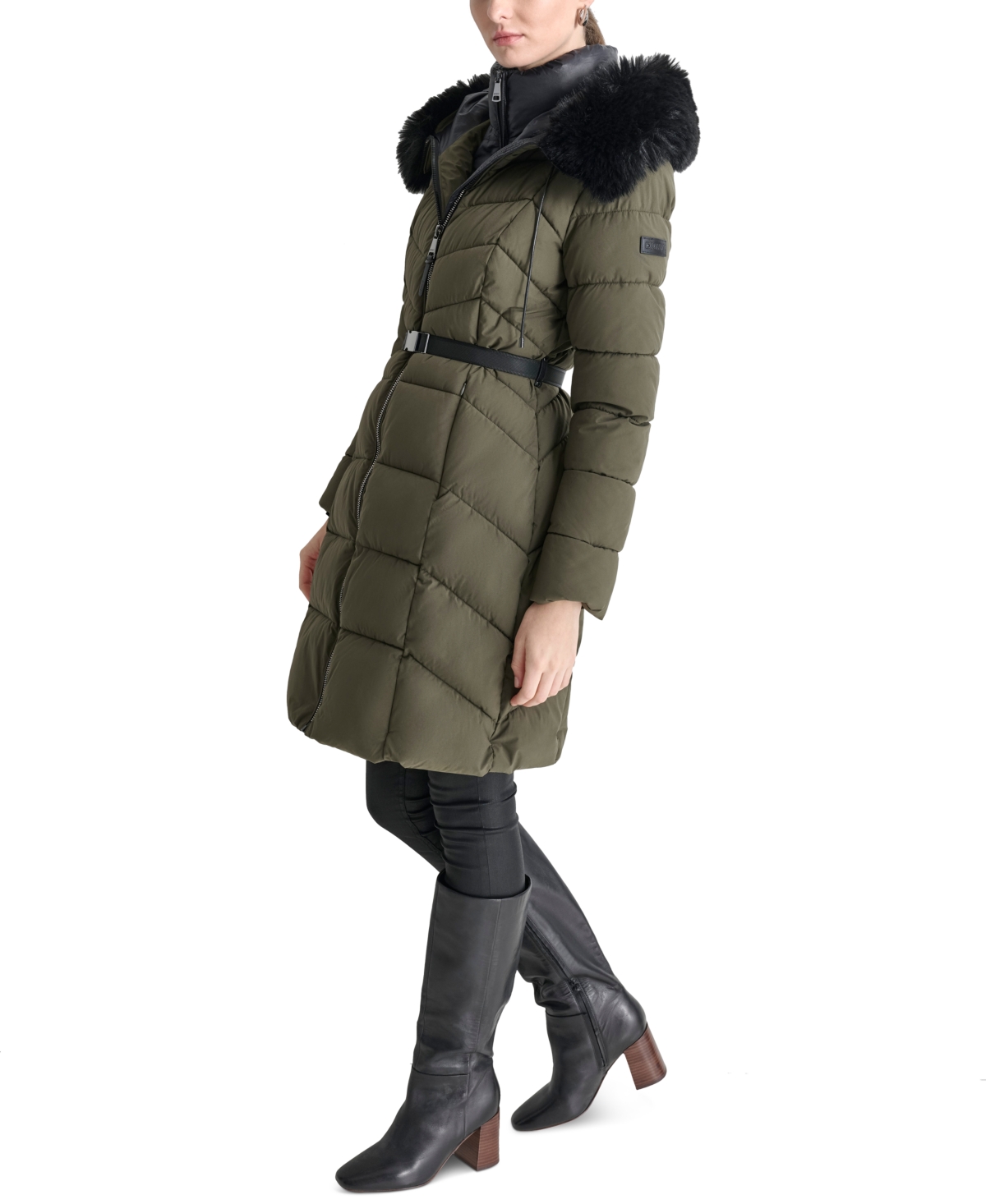 Dkny Women's Bibbed Faux-Fur-Trim Hooded Puffer Coat
