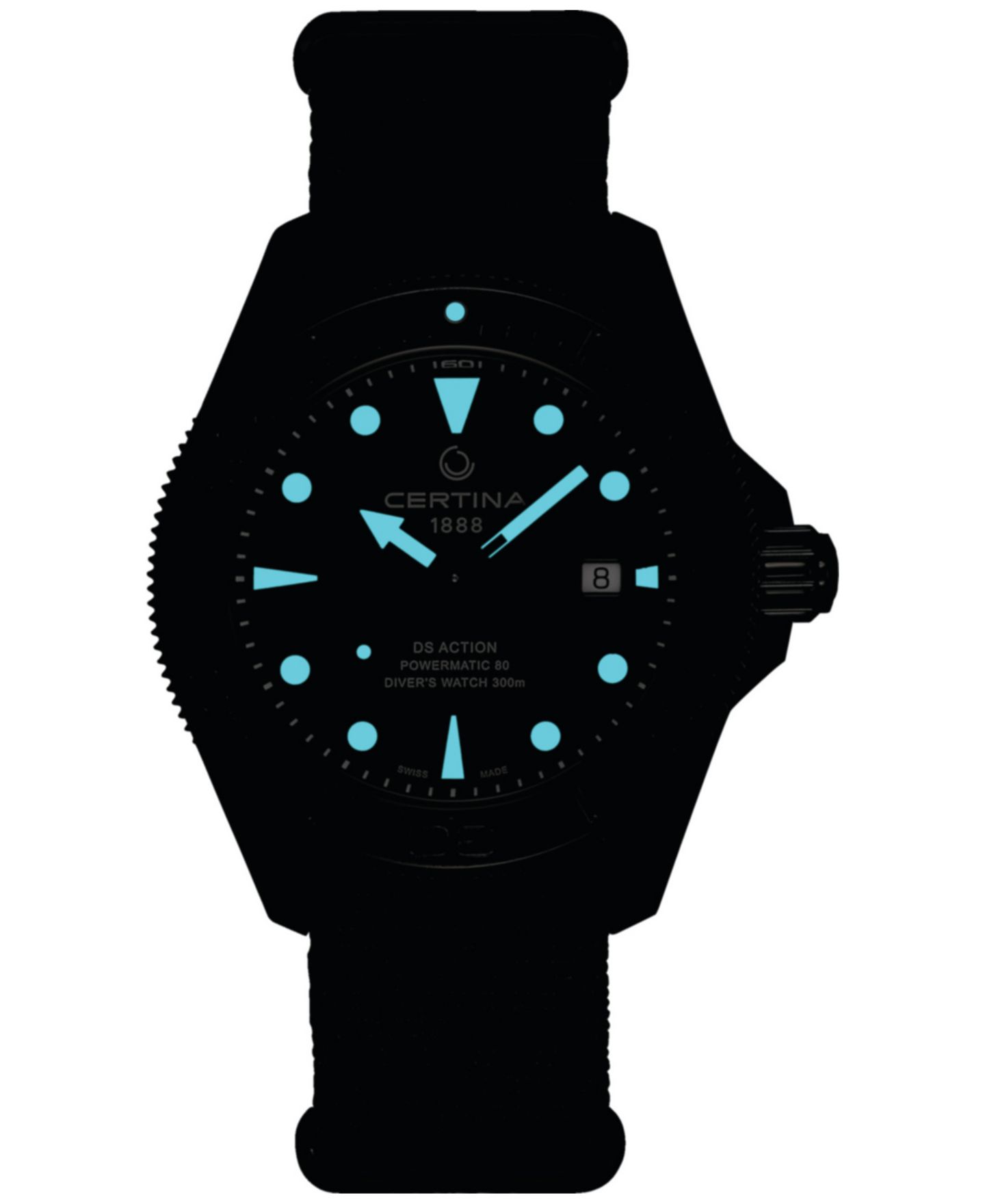 Мужские часы Certina Swiss Automatic DS Action с чёрным нейлоновым ремешком, 43 мм — фото 5