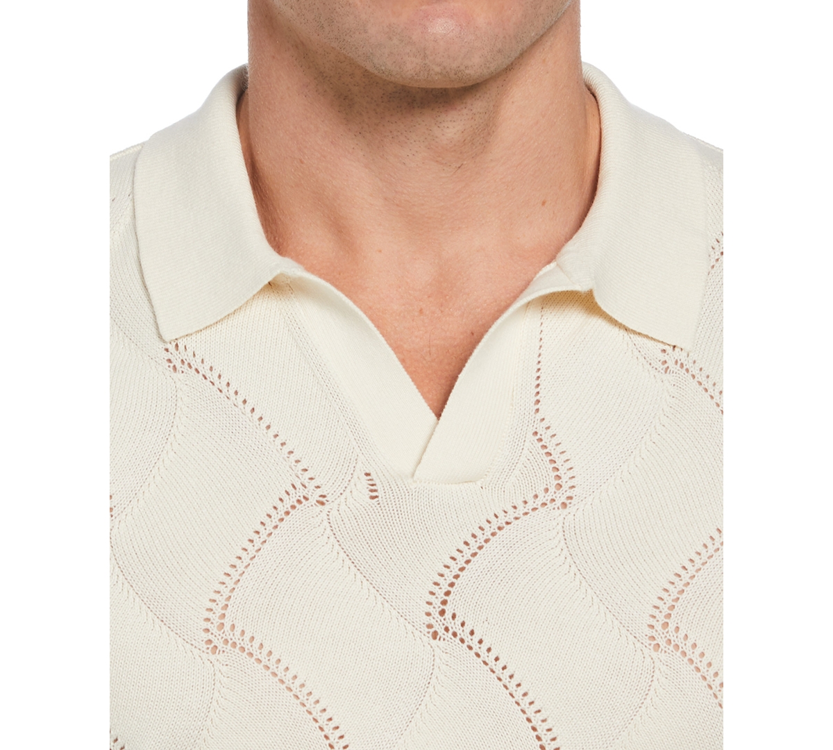 Shop Perry Ellis Men's Short Sleeve Basket Weave Open Collar Polo Sweater In Birch