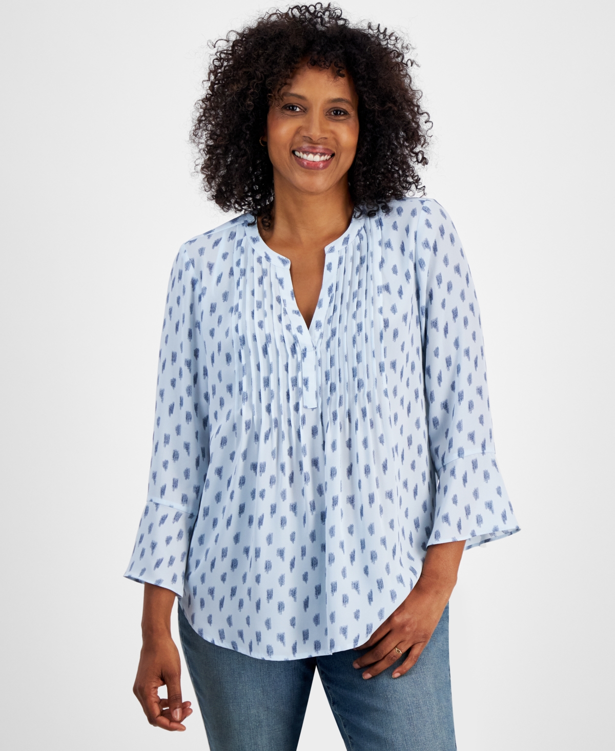 Style & Co Women's Printed Pintuck Ruffle Sleeve Top, Regular & Petite, Created for Macy's