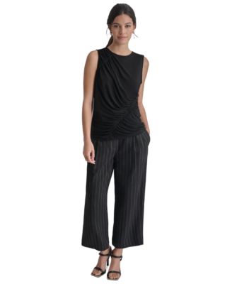 Umenlele Women's Ruched Crewneck Tie Knot Dress - Sleeveless Ruffle Hem High Waist Short Dress