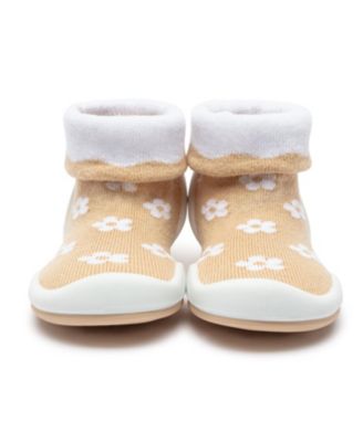 Infant Girl Breathable Washable Non-Slip Sock Shoes Daisies - Latte