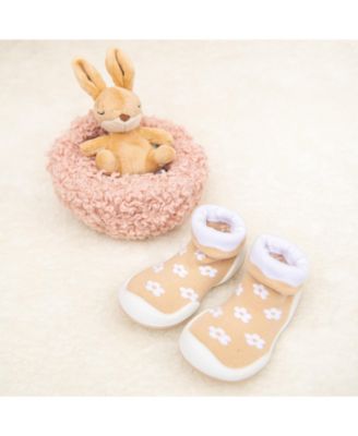 Infant Girl Breathable Washable Non-Slip Sock Shoes Daisies - Latte