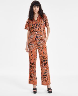 Womens Animal Print Short Sleeve Top Drawstring Pants Created For Macys