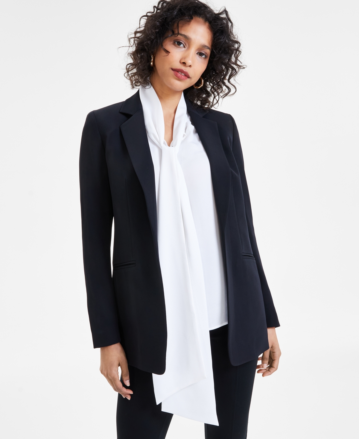 Shop Bar Iii Women's Notched-collar Open-front Blazer, Created For Macy's In Black