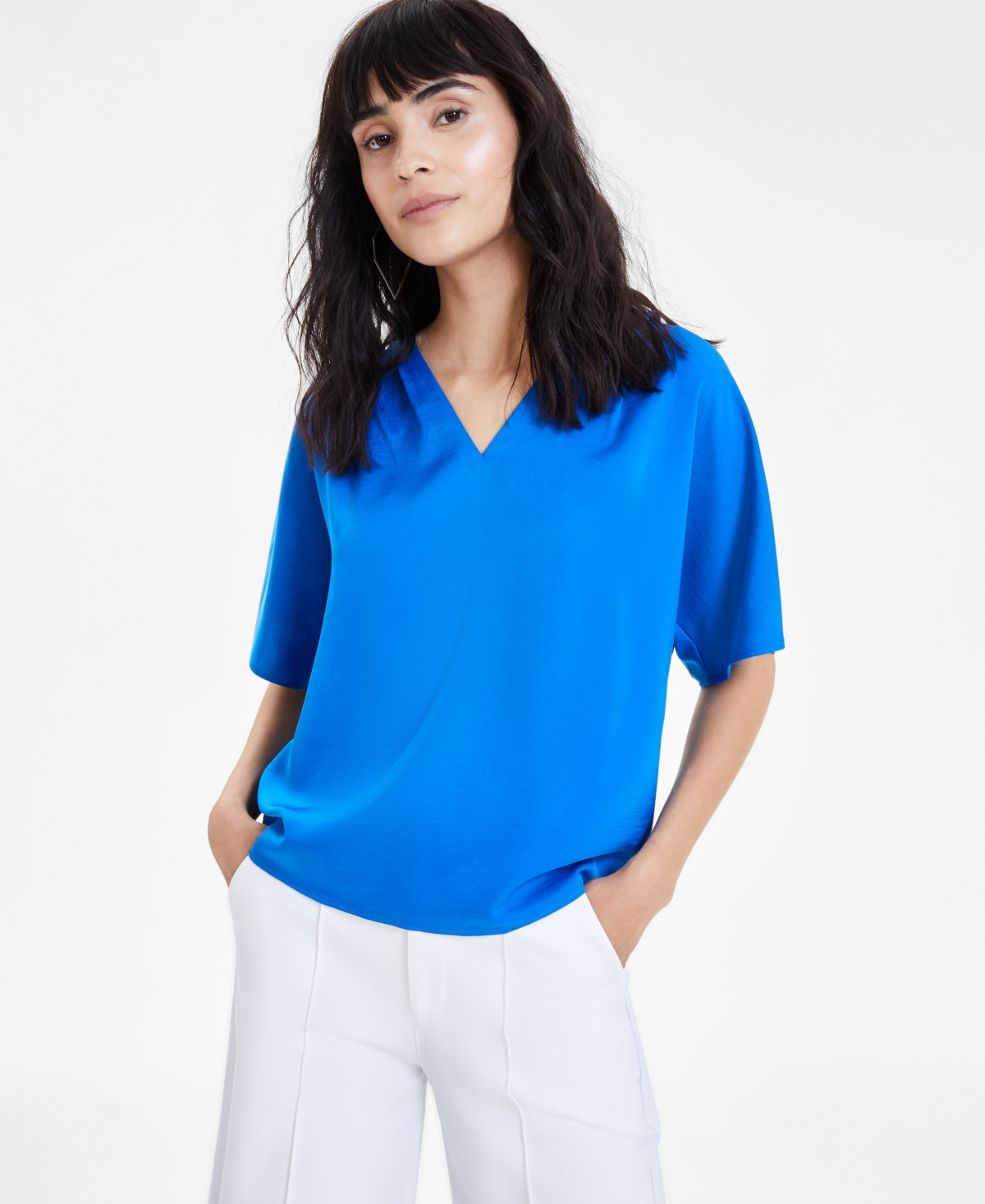 Shop Bar Iii Women's V-neck Dolman-sleeve Top, Created For Macy's In French Blue