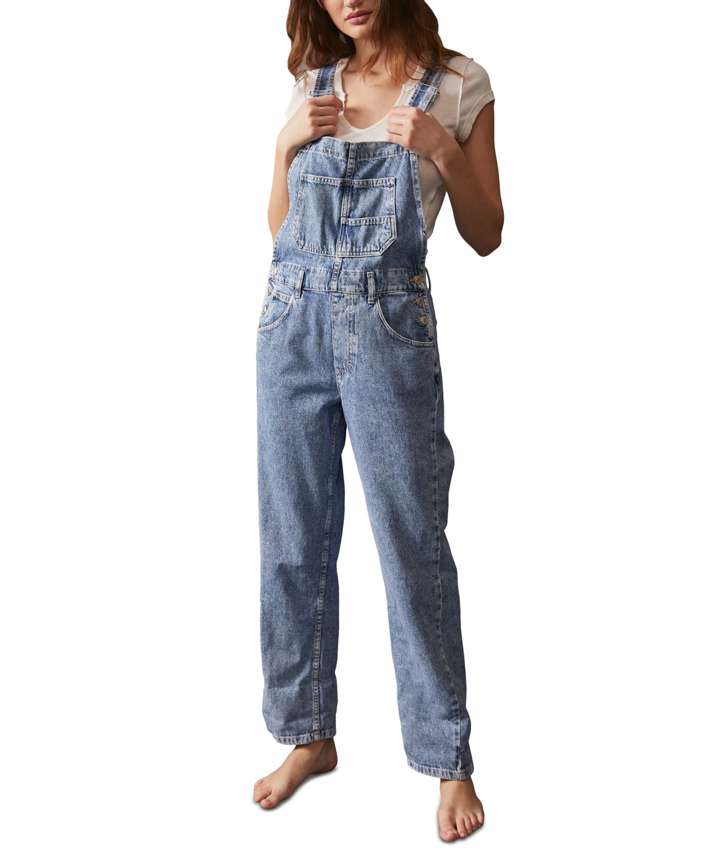 Женский комбинезон Free People We The Free Ziggy Cotton Denim Overalls, цвет: Пудрово-голубой — фото 1