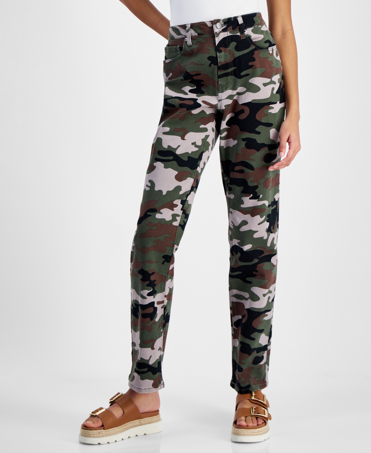 Tinseltown Juniors' Relaxed Ripped Straight-leg Jeans In Desert Camo