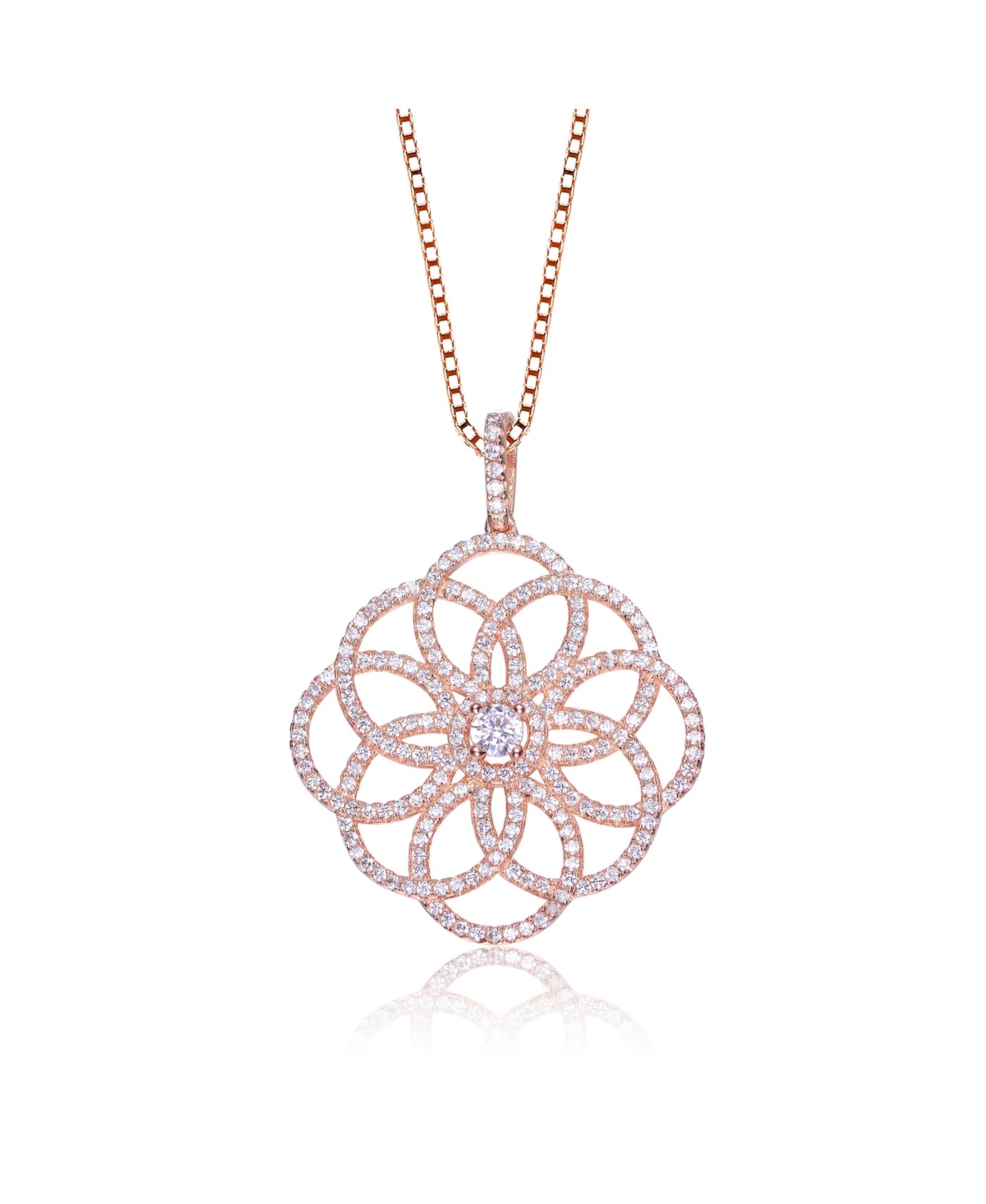 Fancy Sterling Silver With White Cubic Zirconia Intricate Flower Pendant - Pink