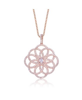 Fancy Sterling Silver With White Cubic Zirconia Intricate Flower ...