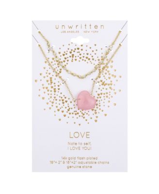 Cubic Zirconia Rose Quartz Heart Layered 2-Piece Necklace Set