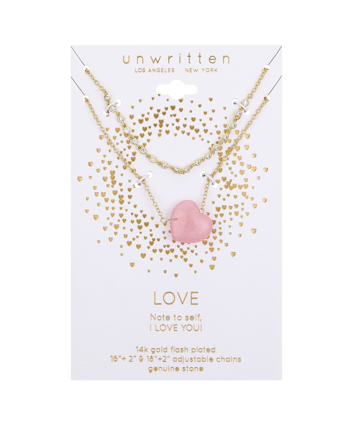 Shop Unwritten Cubic Zirconia Rose Quartz Heart Layered 2-piece Necklace Set In Gold